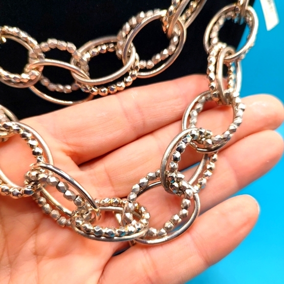 Liz Claiborne Long Silver Chunky Double Link Necklace! - Picture 4 of 11